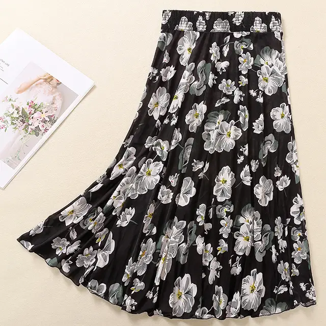 Black Floral Ice Silk Skirt for Women Summer Wear - Image 15