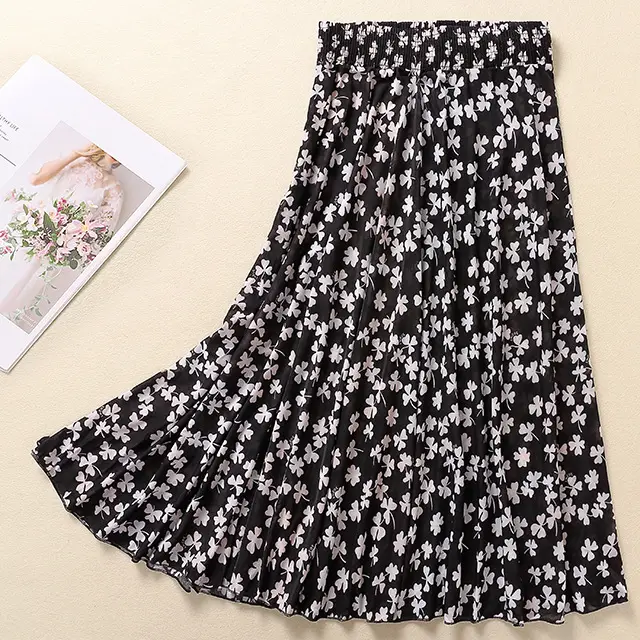 Black Floral Ice Silk Skirt for Women Summer Wear - Image 16