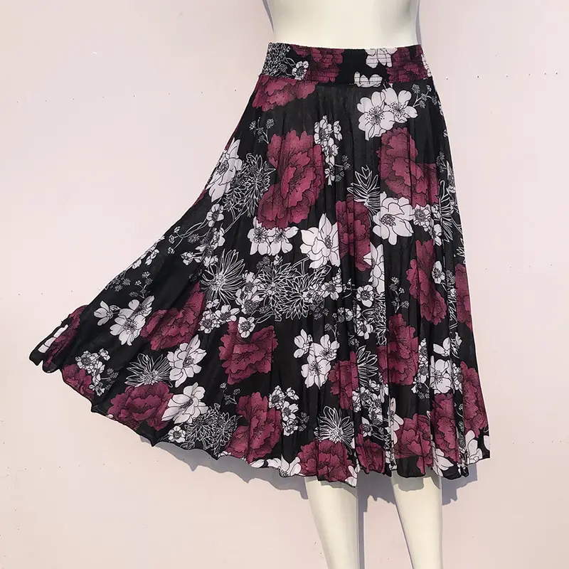Black Floral Ice Silk Skirt for Women Summer Wear - Image 18