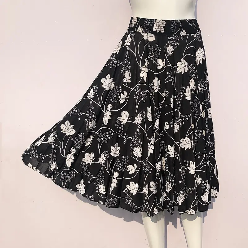 Black Floral Ice Silk Skirt for Women Summer Wear - Image 20