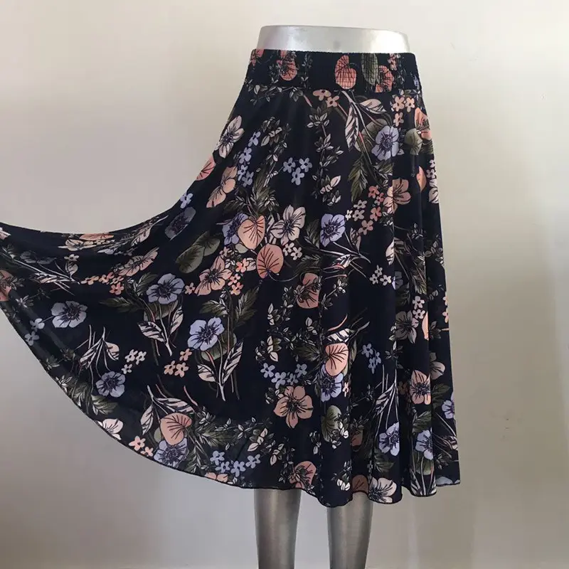 Black Floral Ice Silk Skirt for Women Summer Wear - Image 21