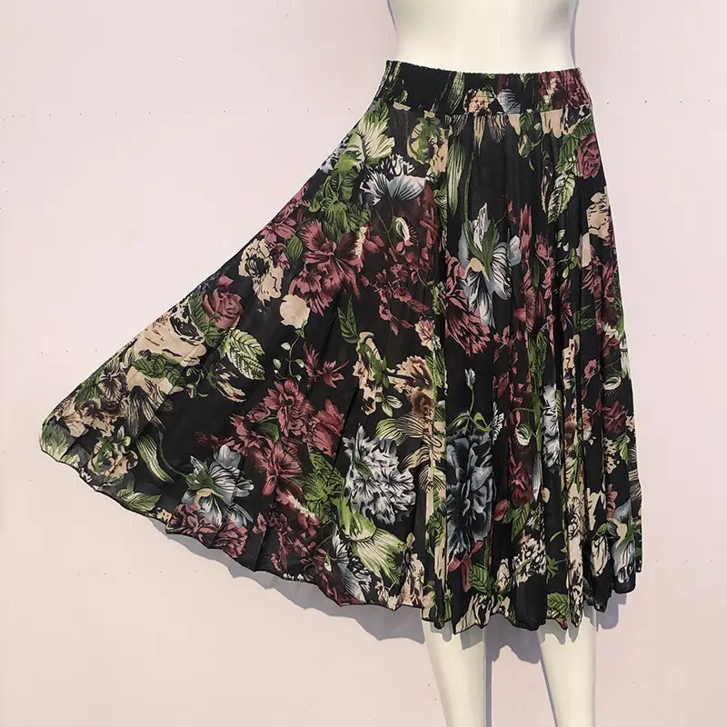 Black Floral Ice Silk Skirt for Women Summer Wear - Image 4