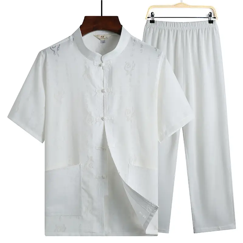 White Embroidered Linen Dad Suit for Men 50-60 - Image 6