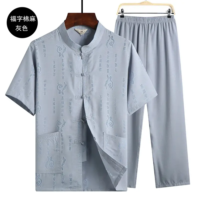 White Embroidered Linen Dad Suit for Men 50-60 — feature 8