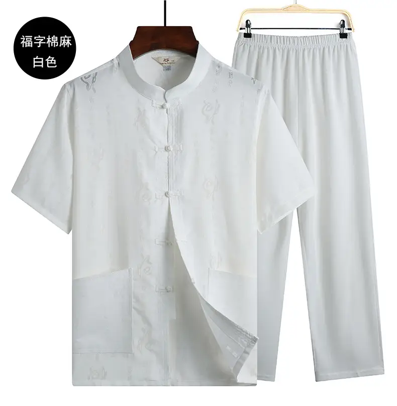 White Embroidered Linen Dad Suit for Men 50-60 — feature 9