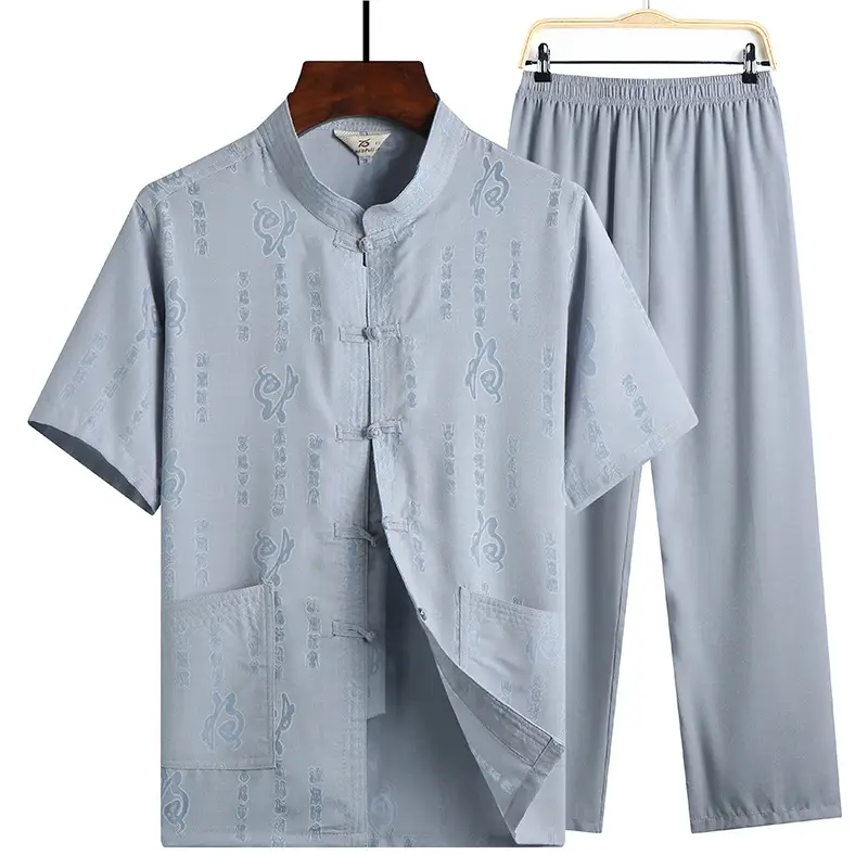 White Embroidered Linen Dad Suit for Men 50-60 - Image 2
