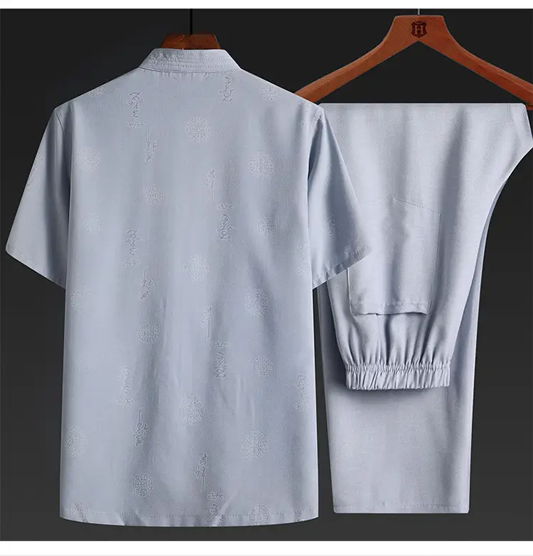 Men Cotton Linen Chinese Style Suit White Short Sleeve — feature 11