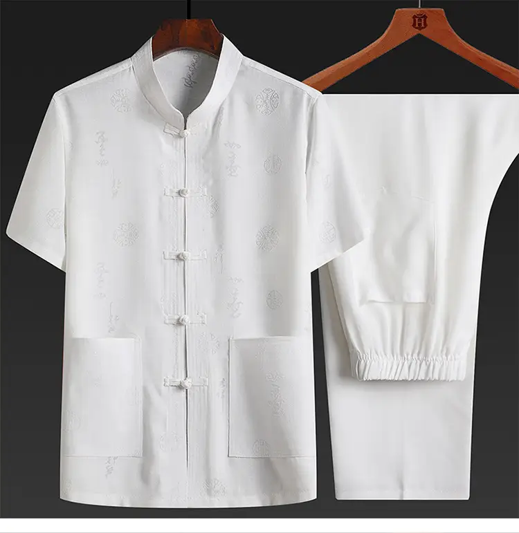 Men Cotton Linen Chinese Style Suit White Short Sleeve — feature 12