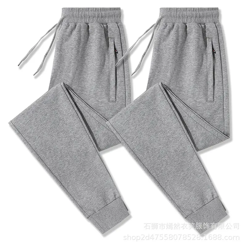 Men Grey Cotton Casual Trousers Spring Autumn Sweatpants - Image 6