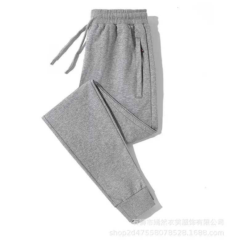 Men Grey Cotton Casual Trousers Spring Autumn Sweatpants - Image 2
