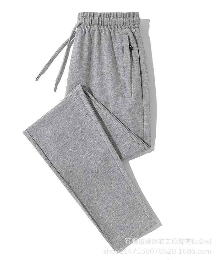 Men Grey Cotton Casual Trousers Spring Autumn Sweatpants - Image 5