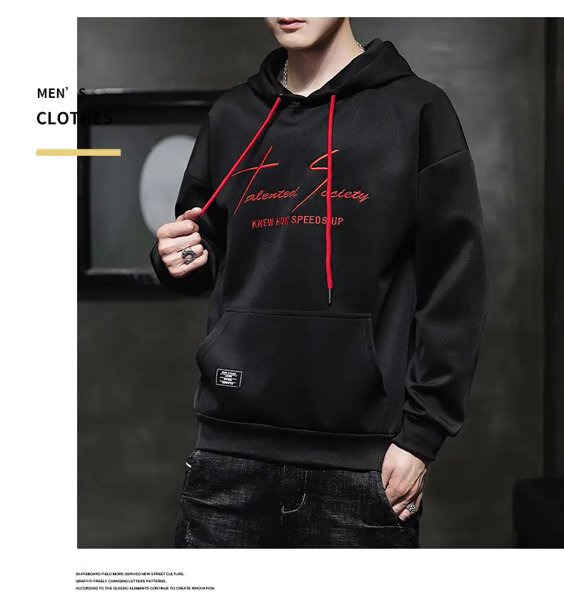 Men's White Hooded Sweatshirt with Red Print — feature 11