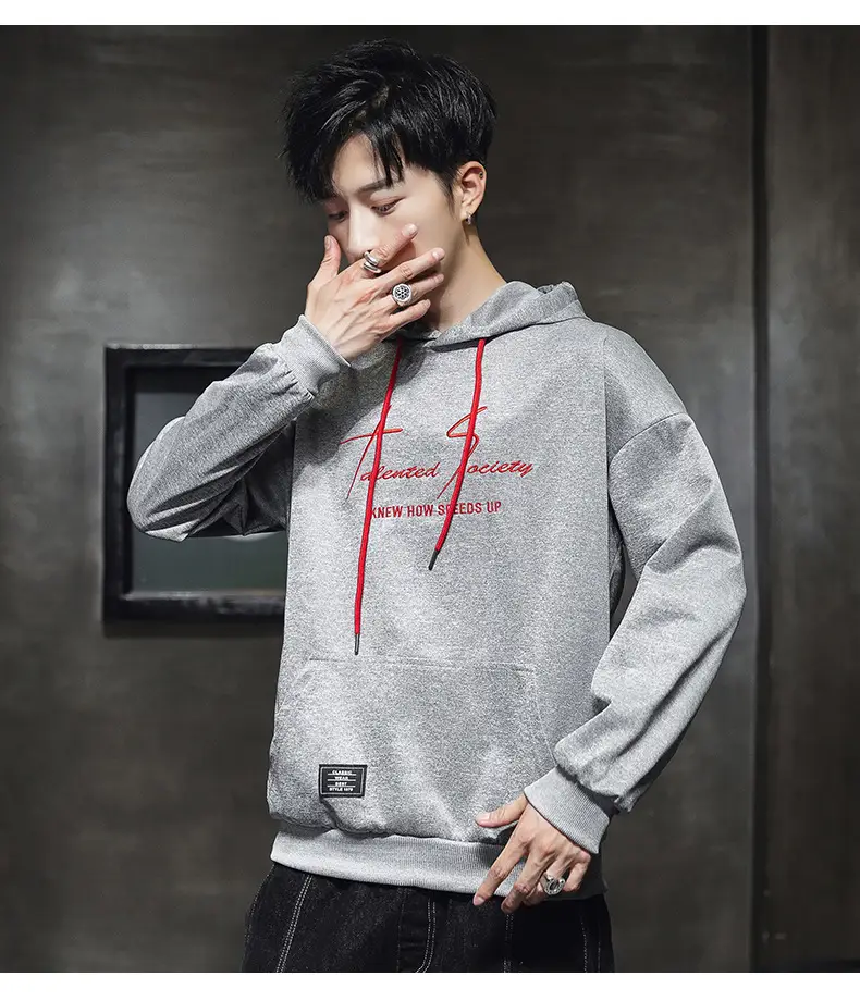 Men's White Hooded Sweatshirt with Red Print — feature 12