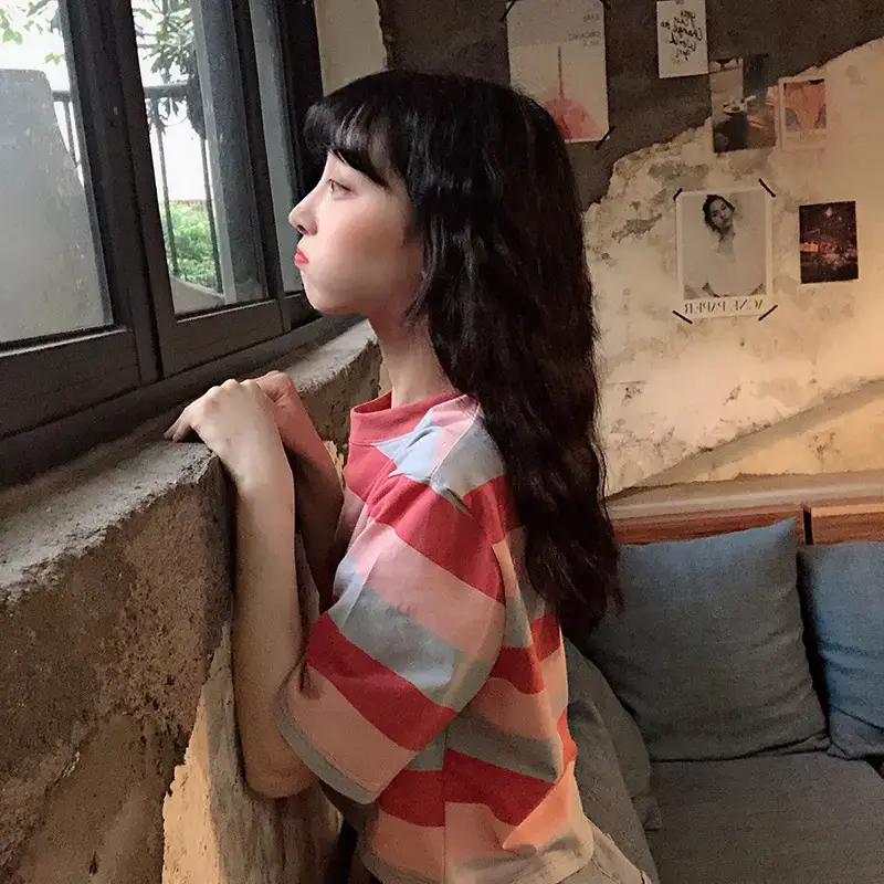 Korean Style Rainbow Striped T-Shirt for Girls — feature 3