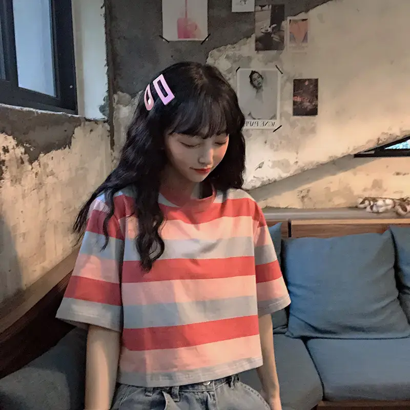Korean Style Rainbow Striped T-Shirt for Girls — feature 7