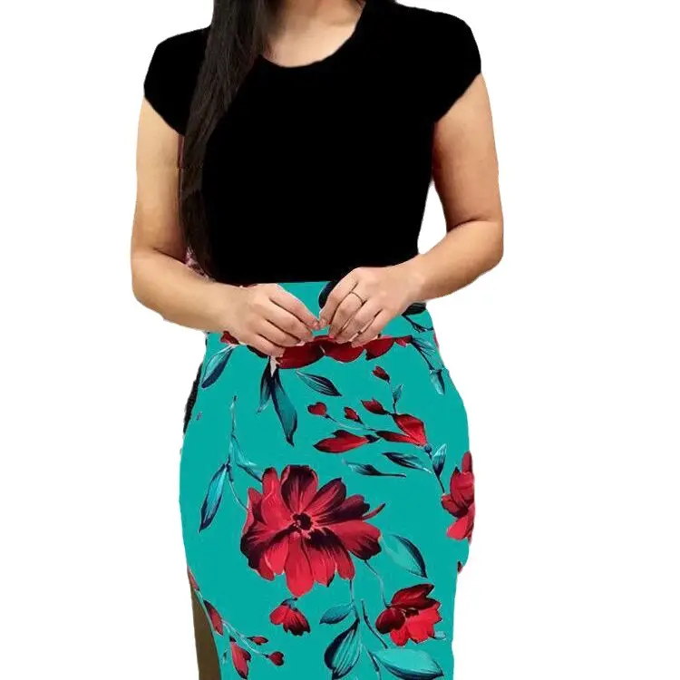 Plus Size Women Floral Print Bodycon Short Sleeve Dress - Image 18
