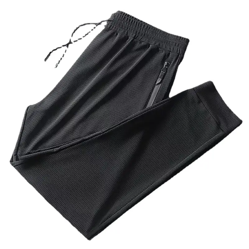 Men Ice Silk Stretch Pants Black Quick Dry Summer Sports - Image 6