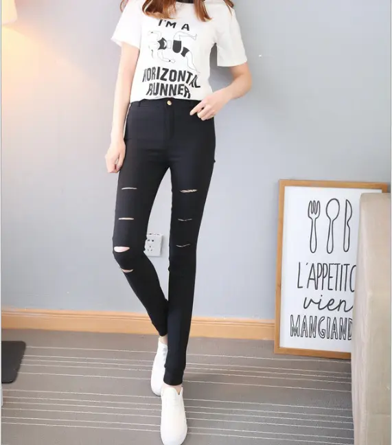 Women's Black Hole Pencil Leggings Plus Size with Pockets - Image 6