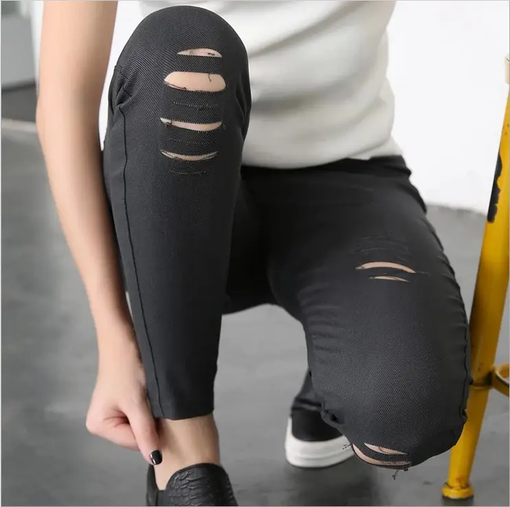Women's Black Hole Pencil Leggings Plus Size with Pockets - Image 7