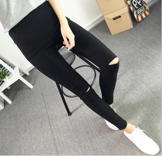 Women's Black Hole Pencil Leggings Plus Size with Pockets - Image 8