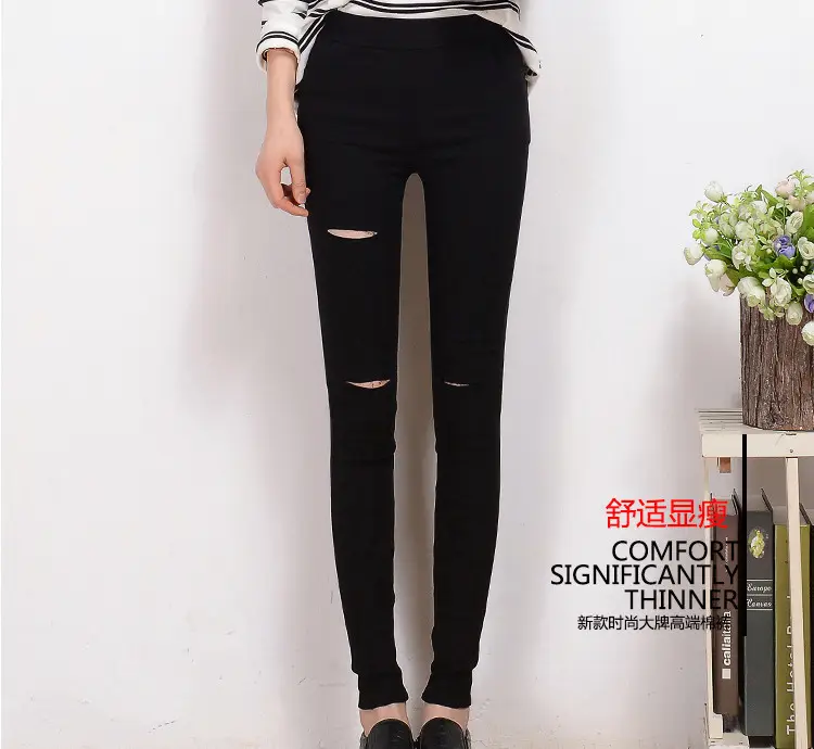 Women's Black Hole Pencil Leggings Plus Size with Pockets - Image 3