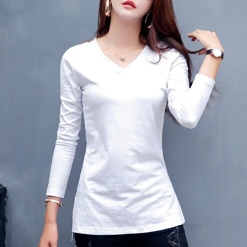 Women Black V-Neck Long Sleeve Top 2021 - Image 3