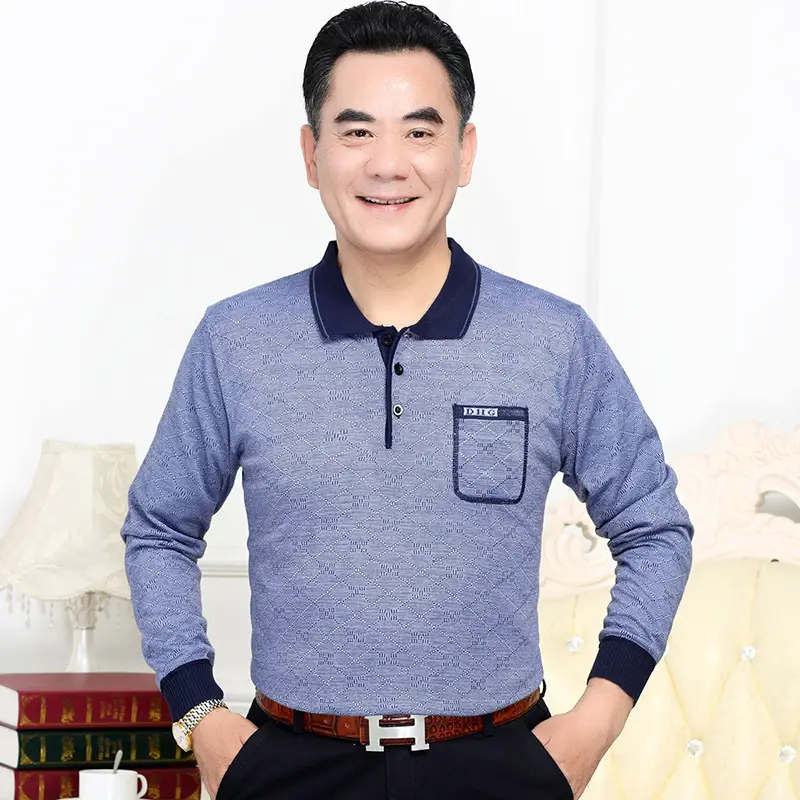 Men Long Sleeve Striped Polo T-Shirt with Real Pocket - Image 2