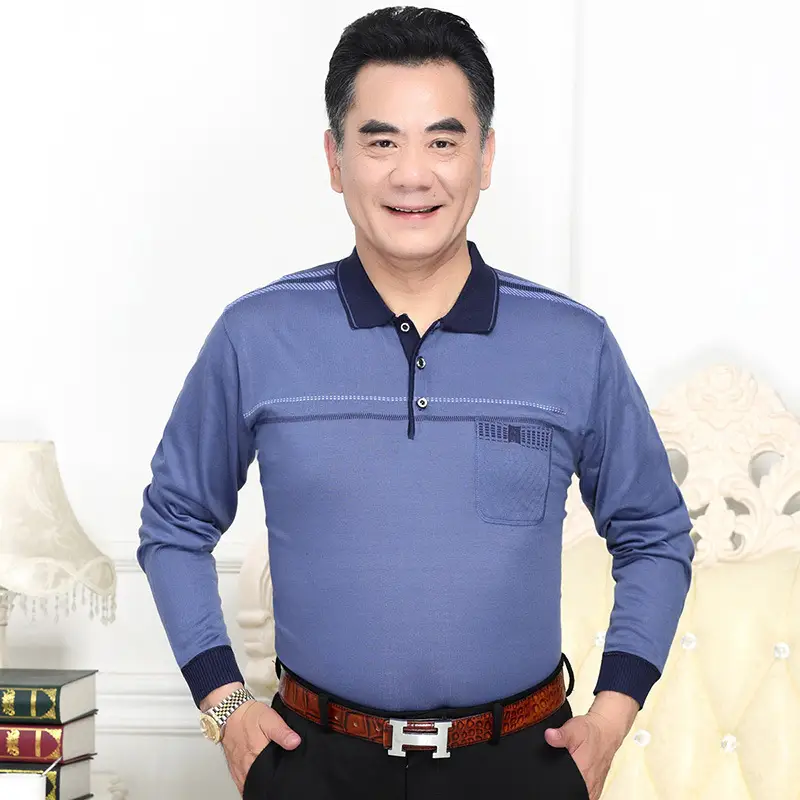 Men Long Sleeve Striped Polo T-Shirt with Real Pocket - Image 10