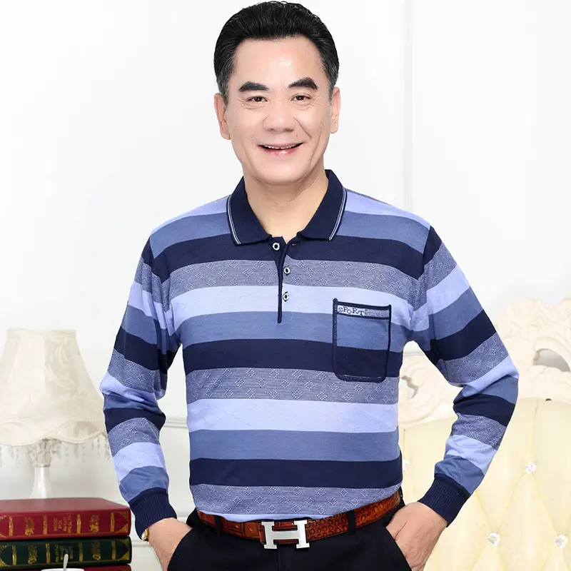 Men Long Sleeve Striped Polo T-Shirt with Real Pocket - Image 7