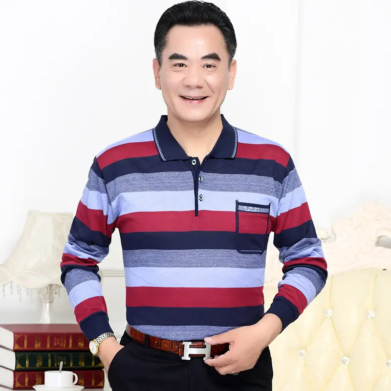 Men Long Sleeve Striped Polo T-Shirt with Real Pocket - Image 8