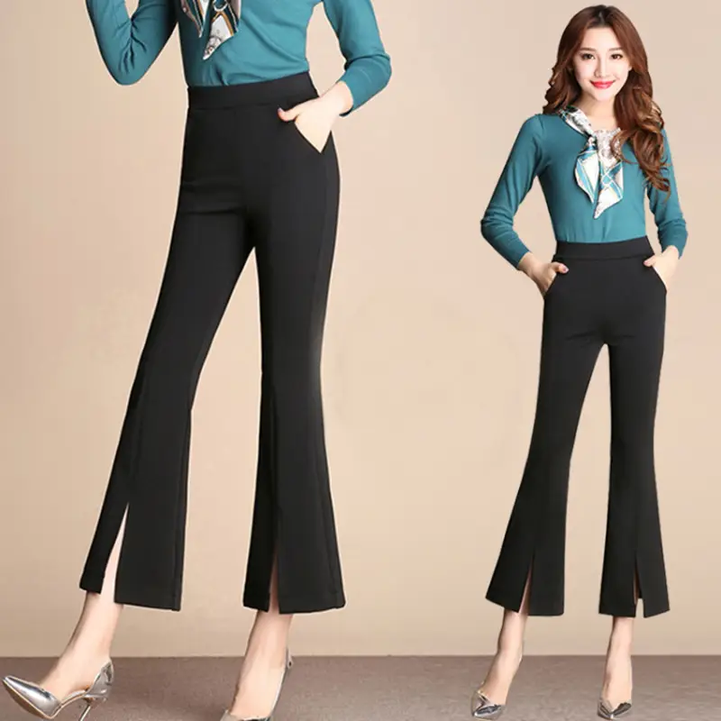 Thin Slim Fit Korean Style Pants Black High Waist - Image 2