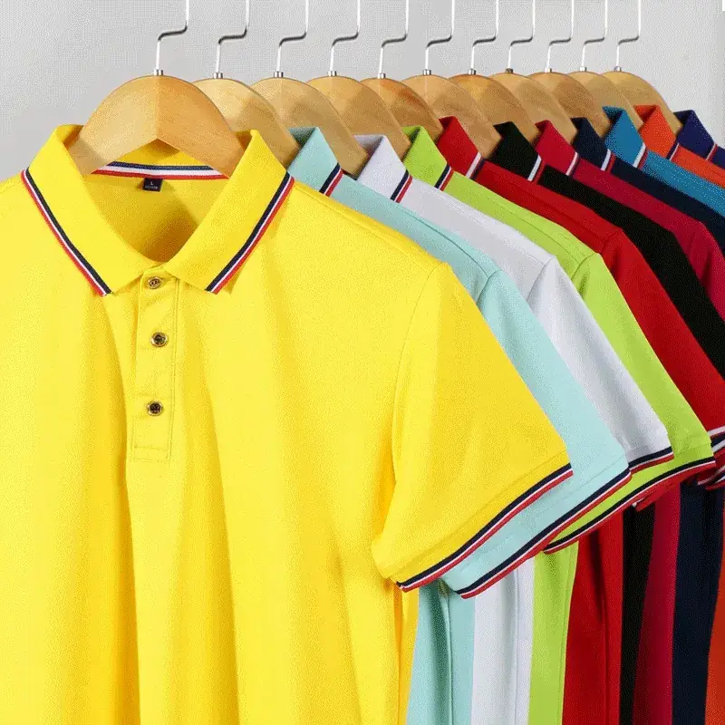 Men Cotton Polo Shirt Neon Color Short Sleeve Custom Print - Image 13