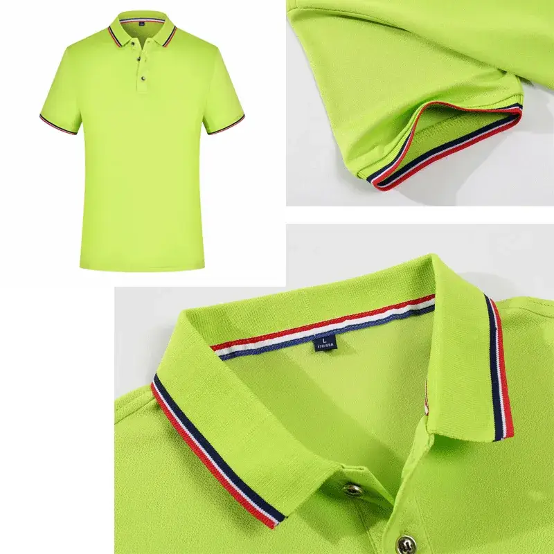 Men Cotton Polo Shirt Neon Color Short Sleeve Custom Print - Image 14