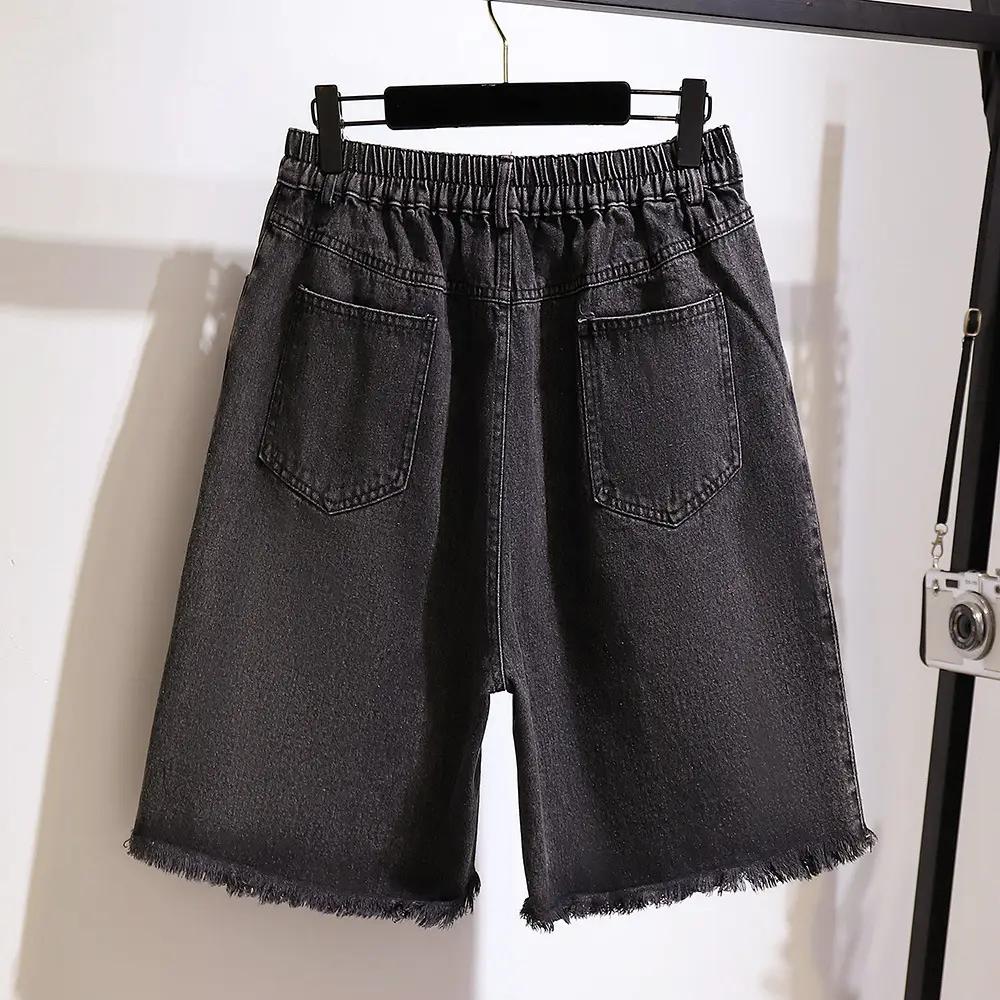 Plus Size Ripped Denim Shorts Black & Light Blue - Image 4
