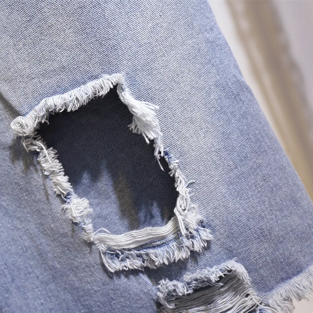 Plus Size Ripped Denim Shorts Black & Light Blue - Image 5