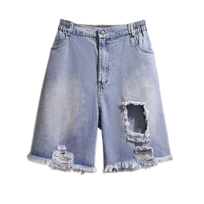 Plus Size Ripped Denim Shorts Black & Light Blue - Image 7