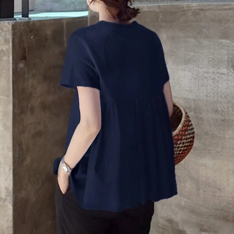 Women White Puff Top T-Shirt Short Sleeve Casual Summer - Image 4