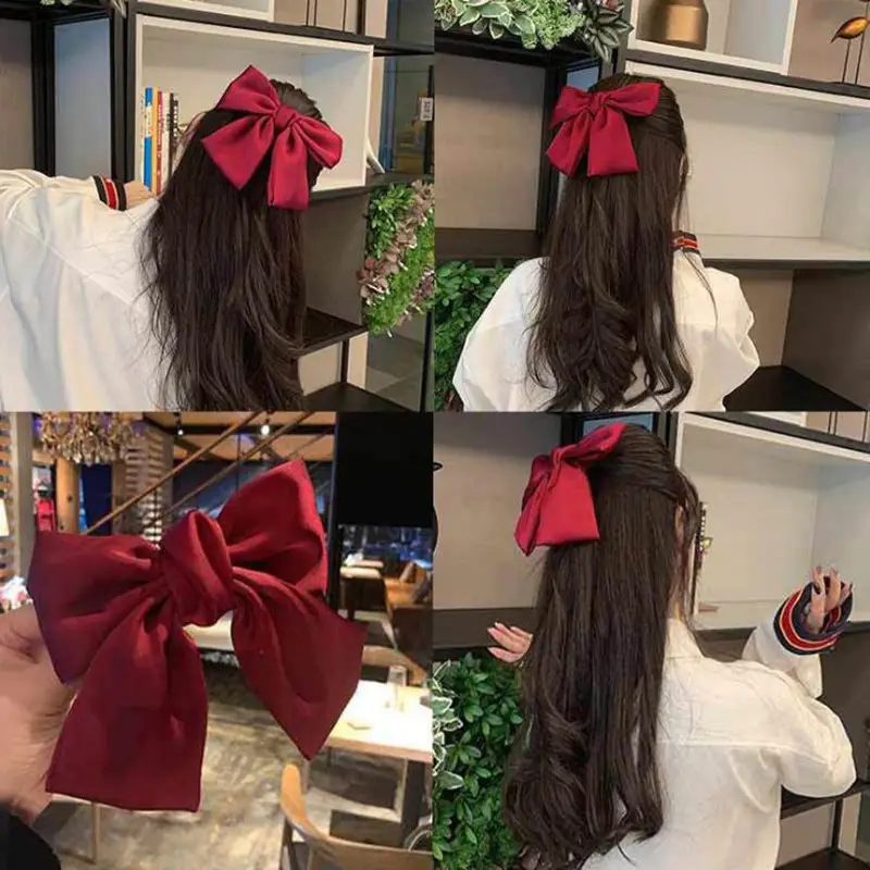 Japanese Satin Large Bow Hairpin Red Clip - Image 10