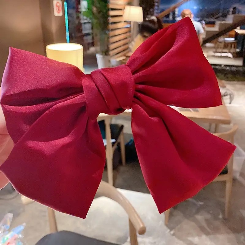 Japanese Satin Large Bow Hairpin Red Clip — feature 3