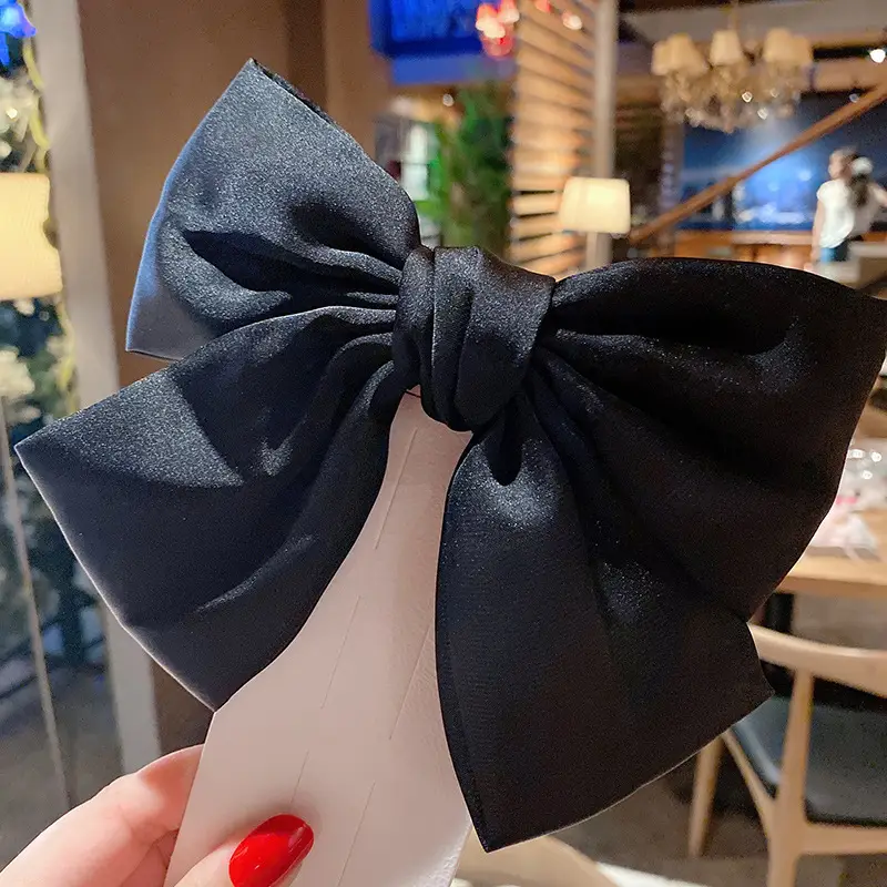 Japanese Satin Large Bow Hairpin Red Clip — feature 4