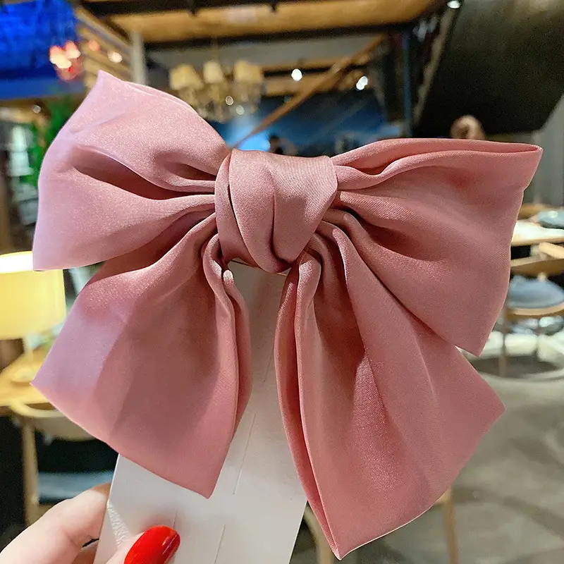Japanese Satin Large Bow Hairpin Red Clip — feature 5
