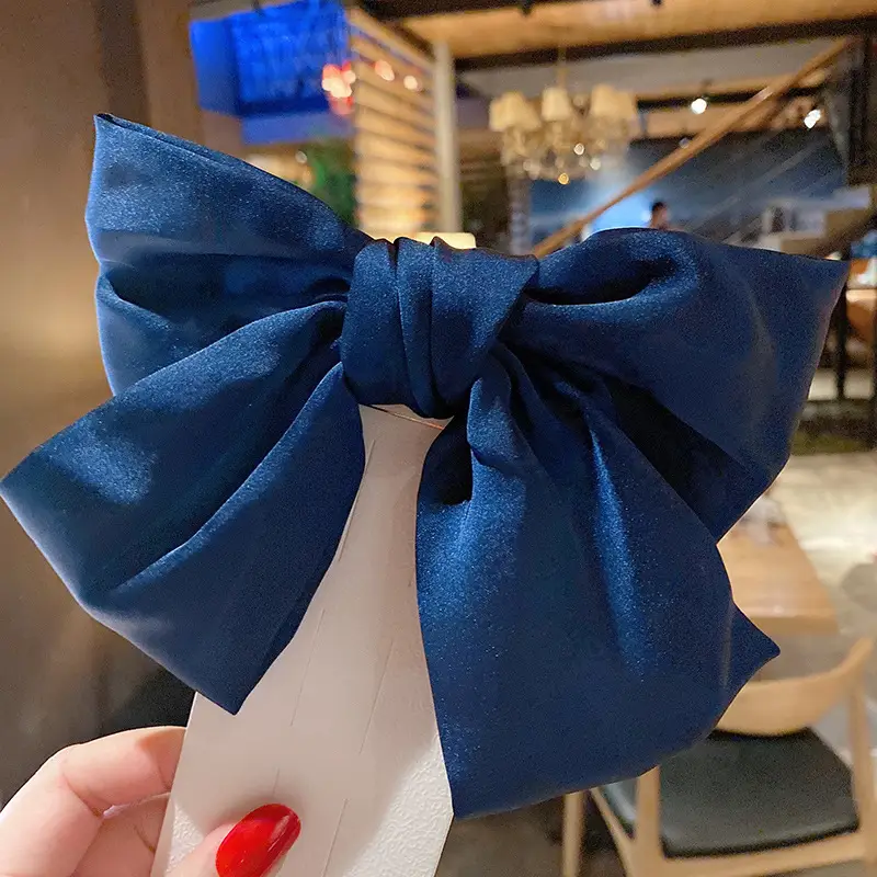 Japanese Satin Large Bow Hairpin Red Clip — feature 7