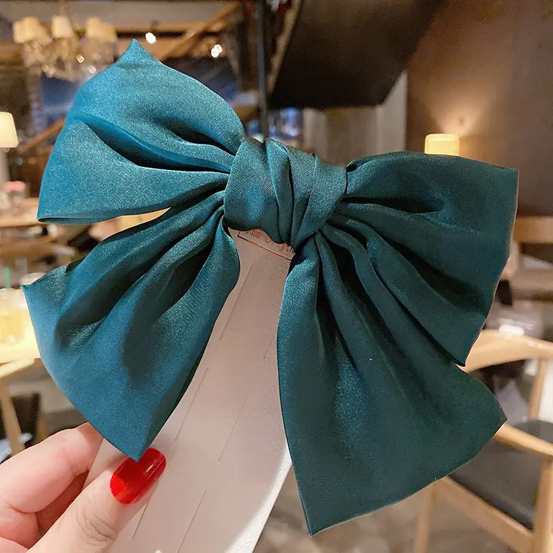Japanese Satin Large Bow Hairpin Red Clip — feature 8