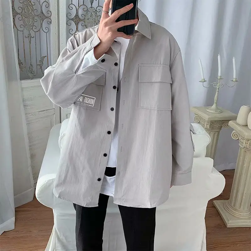 Vintage Korean Style Men's Loose Fit Shirt Grey