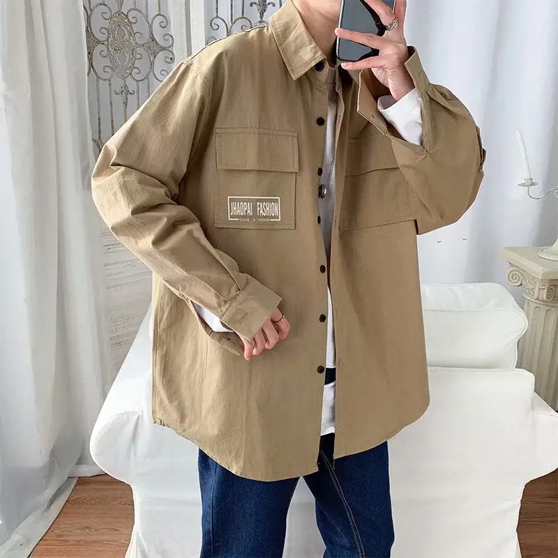 Vintage Korean Style Men's Loose Fit Shirt Grey