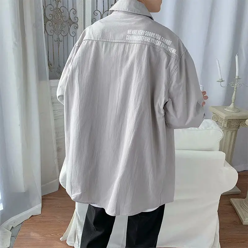 Vintage Korean Style Men's Loose Fit Shirt Grey