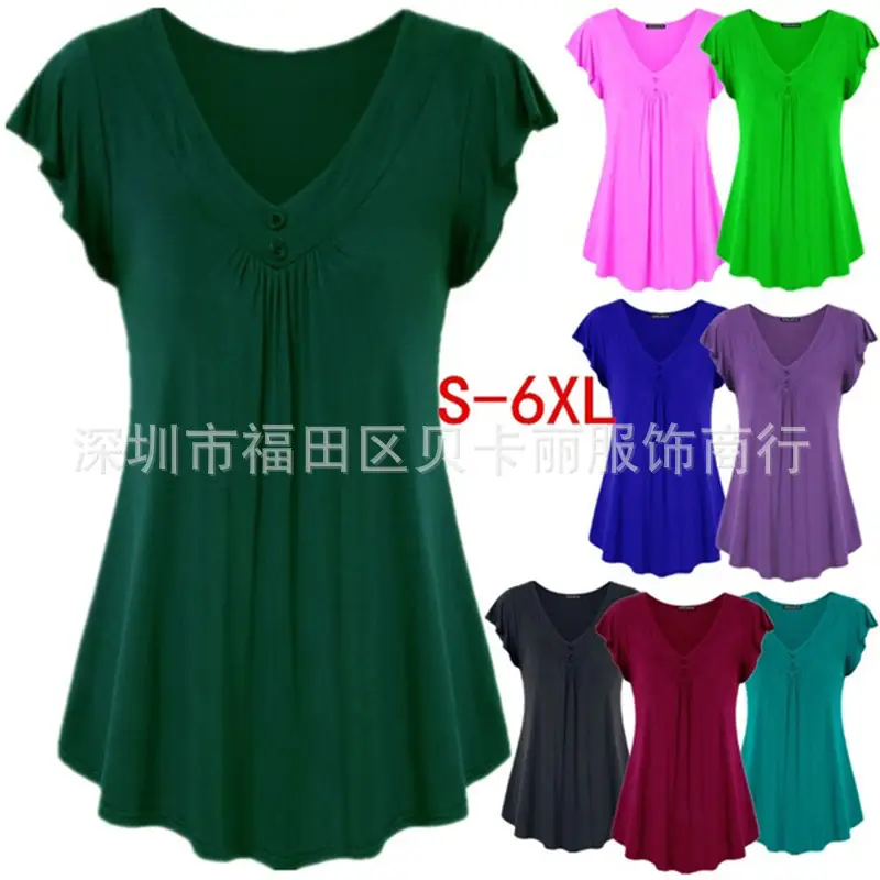 Women Black V-Neck Short Sleeve T-Shirt - Image 9