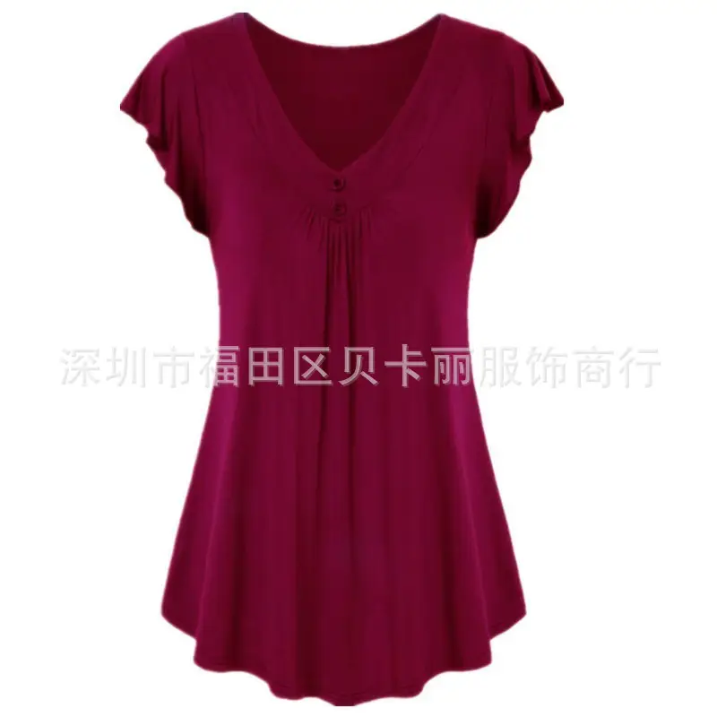 Women Black V-Neck Short Sleeve T-Shirt - Image 5