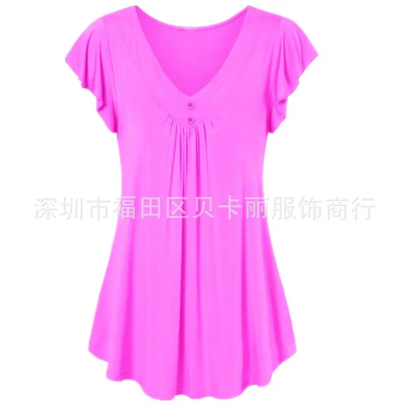 Women Black V-Neck Short Sleeve T-Shirt - Image 7