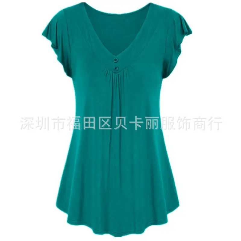 Women Black V-Neck Short Sleeve T-Shirt - Image 6